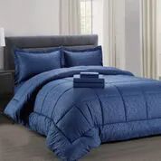 3 Pieces 8 Pieces Embossed Vine Comforter Set King Size In Navy - Comforters & Bed Sets