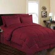3 Pieces 8 Pieces Set Embossed In A Bag Queen Size In Burgandy - Comforters & Bed Sets