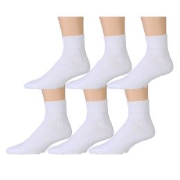 6 Pairs Yacht & Smith Kids Cotton Quarter Ankle Socks In White Size 6-8 - Boys Ankle Sock