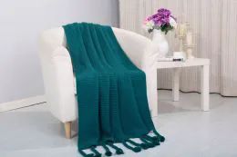 6 Pieces Camilla Acrylic Throws In Teal - Fleece & Sherpa Blankets