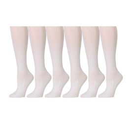 12 Wholesale 12 Pairs Of Girls Knee High Socks, Cotton, Flat Knit, School Socks (6 - 7.5,ivory)