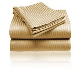 12 Wholesale Embossed Stripe Sheet Set Queen Size In Gold