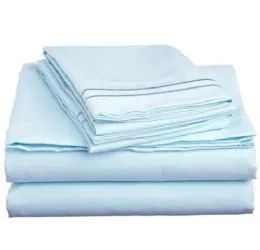12 Wholesale 2 Line Hotel Embroidery Sheet Set Queen Size In Light Blue
