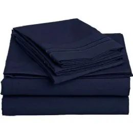 12 Wholesale 2 Line Hotel Embroidery Sheet Set Queen Size In Navy