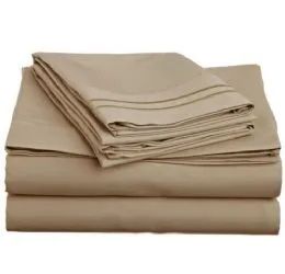12 Wholesale 2 Line Hotel Embroidery Sheet Set Queen Size In Taupe