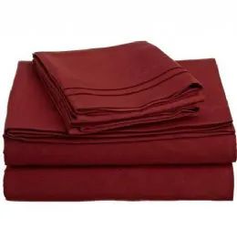 12 Wholesale 2 Line Hotel Embroidery Sheet Set King Size In Burgandy