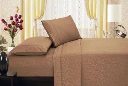 12 Wholesale Flower Embossed Sheet Set Queen Size In Taupe