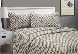 12 Wholesale Printed Cozy Home Sheet Set King Size In Quatrefoil Brown