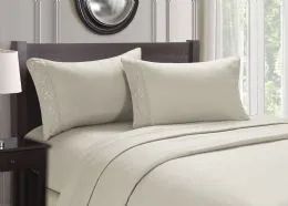 12 Wholesale Embroidery Cozy Home Sheet Set Twin Size In Beige