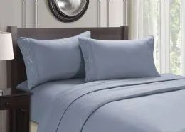 12 Wholesale Embroidery Cozy Home Sheet Set Full Size In Blue