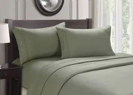 12 Wholesale Embroidery Cozy Home Sheet Set Queen Size In Sage