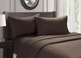 12 Wholesale Embroidery Cozy Home Sheet Set Queen Size In Chocolate