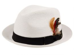 12 Wholesale Poly Braid Fedora Hats With Band And Feather