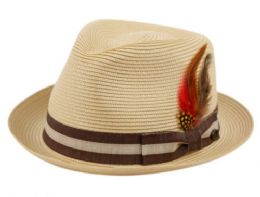12 Wholesale Poly Braid Fedora Hats With Band & Feather