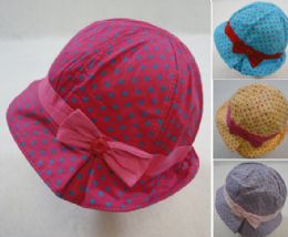 36 Wholesale Toddler Girl's Bucket Hat Polka Dot And Bow