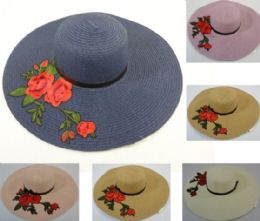 24 Wholesale Ladies Woven Fashion Hat Applique Roses