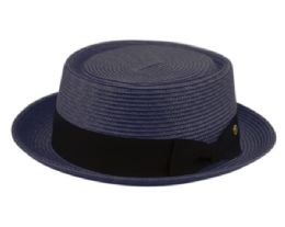 12 Pieces Poly Braid Pork Pie Hats With Grosgrain Band In Navy - Fedoras, Driver Caps & Visor