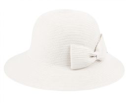 12 Wholesale Poly Braid Bucket Sun Hats With Ribbon In White