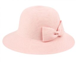 12 Bulk Poly Braid Bucket Sun Hats With Ribbon In Indi Pink