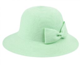 12 Wholesale Poly Braid Bucket Sun Hats With Ribbon In Mint