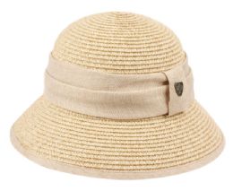 12 Wholesale Paper Straw Braid Bucket Hats With Fabric Band In Natural
