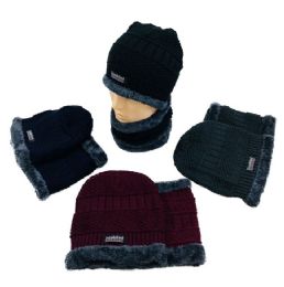 24 Pieces Plush Lined Beanie/neck Warmer Combo Multistitch - Winter Beanie Hats