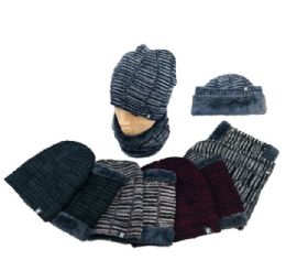 24 Pieces Plush Lined Beanie/neck Warmer Combo Variegated - Winter Beanie Hats