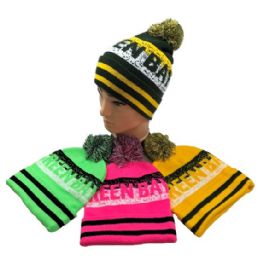 24 Pieces Green Bay Pom Pom Knit Hat - Winter Beanie Hats