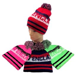 48 Pieces Pompom Knit Hat New England Pixelated - Winter Beanie Hats