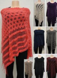 24 Wholesale Knitted Shawl With Fringe Loose Knit