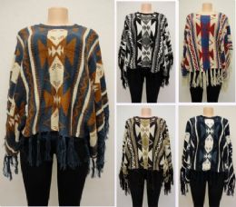 24 Wholesale Southwest Design Knitted Shawl With Fringe