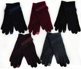 12 Wholesale Women Winter Touch Glove With Faux Fur & Embroidery