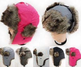 24 Wholesale Faux Fur Lined Bomber Solid Color Winter Hat Unisex