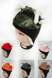 24 Pieces Children's Fleece Hat With Deer Antler & Ears Assorted - Junior / Kids Winter Hats