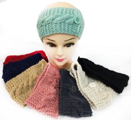24 Wholesale Knitted Button Design Headbands Ear Bands Assorted