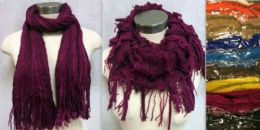 24 Wholesale Dual Purpose Infinity Scarves BI-Colors With Fringes