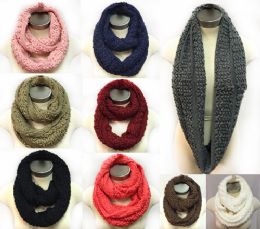 36 Wholesale Solid Textured Pattern Infinity Circle Knitted Scarves