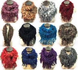 24 Wholesale Knitted Infinity Circle Scarves With Long Fringes