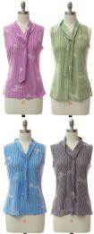 24 Pieces Ladies Sleeveless Loop Sash Neck Top - Assorted - Womens Fashion Tops