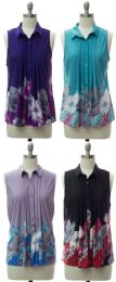 24 Pieces Pleat Front Button Down Top Assorted - Womens Fashion Tops