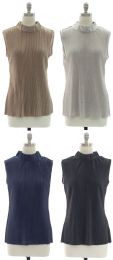 24 Wholesale Women's Solid Color Sleeveless Crinkle Blouse