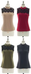24 Wholesale Women's Sleeveless Knit Top With Lace Detail