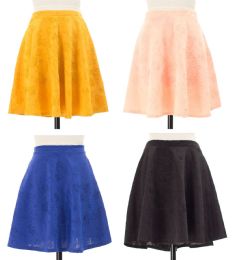 24 Wholesale Women's Floral Embossed Skater Skirt