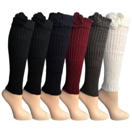 6 Pairs Of Womens Leg Warmers, Warm Winter Soft Acrylic Assorted Colors By Wsd (flower) (one Size)