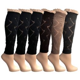 6 Pairs Of Womens Leg Warmers, Warm Winter Soft Acrylic Assorted Colors By Wsd (lace) (one Size)