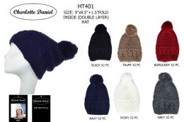 60 Pieces Marled Cable Knit Slouch Pom Pom Winter Beanie - Fashion Winter Hats