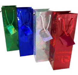 72 Wholesale Party Solutions Holographic Gift Bag Wine Bottle
