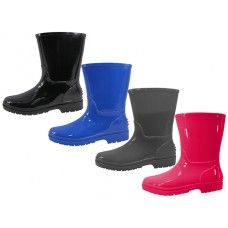 24 Wholesale Youth's Water Proof Plain Rubber Rain Boots