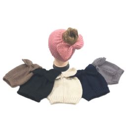 48 Pieces Small Knitted Pony Tail Beanie With Bow - Winter Beanie Hats