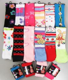 120 Pairs Girls Acrylic Tights With Print Size Small - Childrens Tights